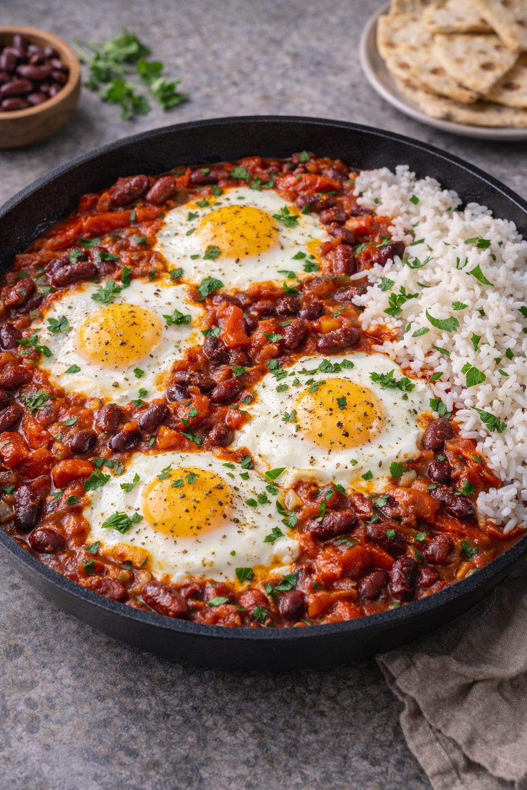 Chakchouka poivrons haricots rouges et riz