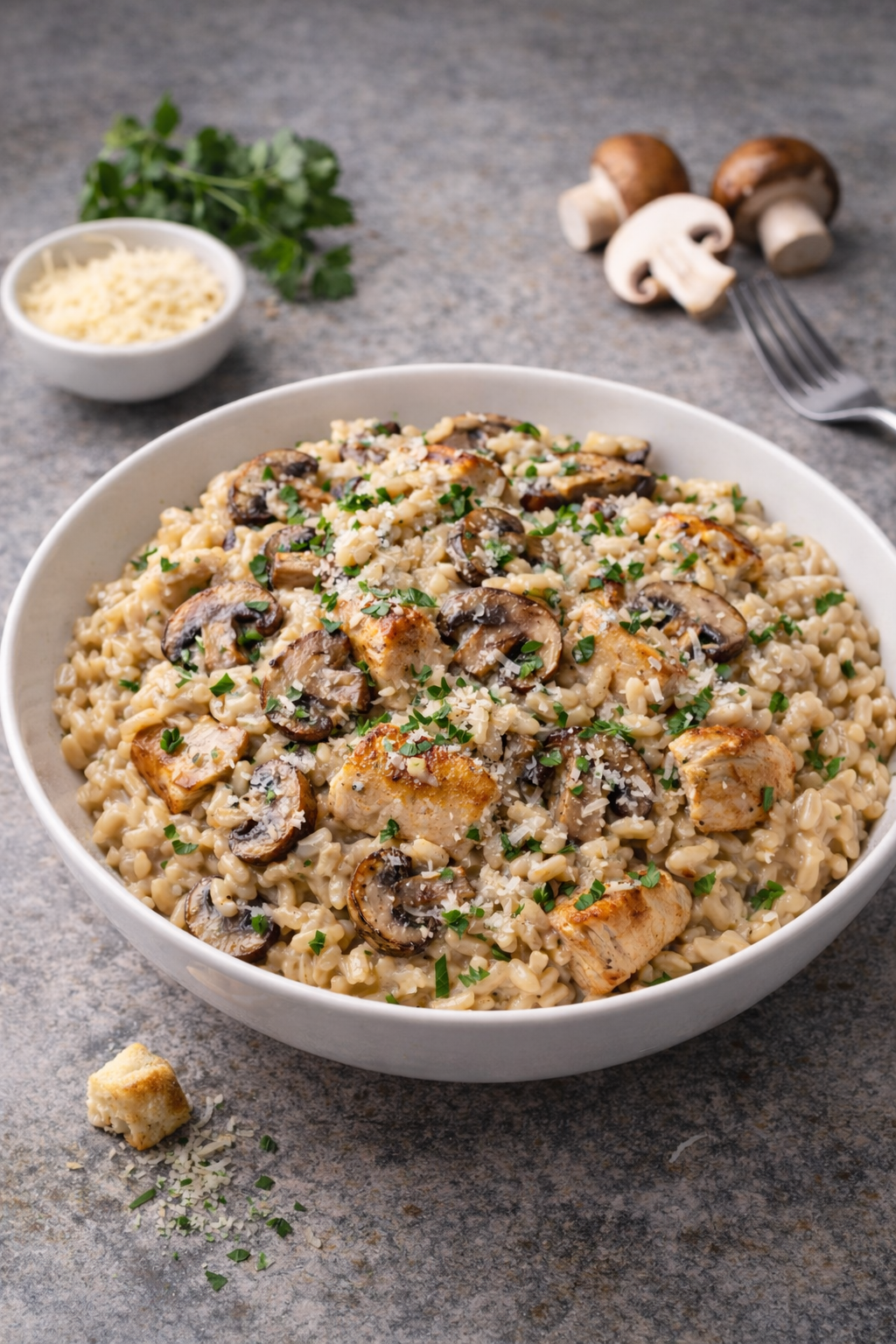 Risotto champignons et poulet
